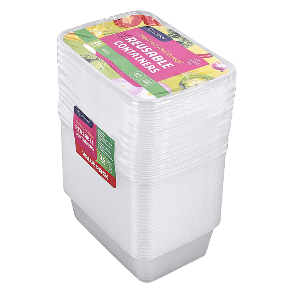 Topchef 650ml Rectangle Food Container w/Lid (25 Pieces)