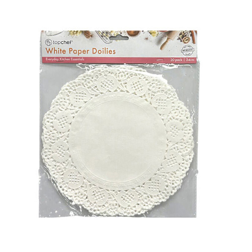 Topchef 20pc Topchef Round Paper Lace Decorative Doilies Pack 24cm White (12 Pack) — image 2