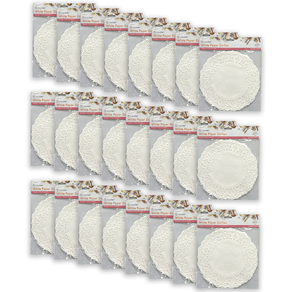 Topchef 20pc Topchef Round Paper Lace Decorative Doilies Pack 24cm White (24 Pack)