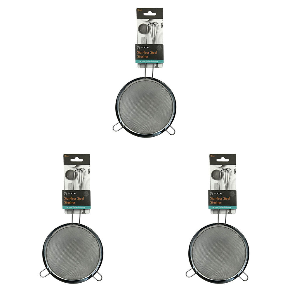 Topchef Stainless Steel Large Strainer Sieve Kitchen Utensil 18cm Silver (3 Pack)