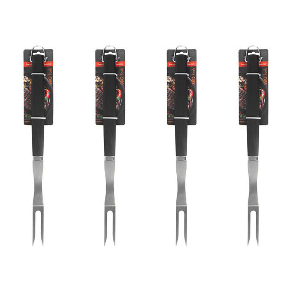 Topchef Stainless Steel Long Handle Barbeque Grilling Fork 46cm Black/Silver (4 Pack)