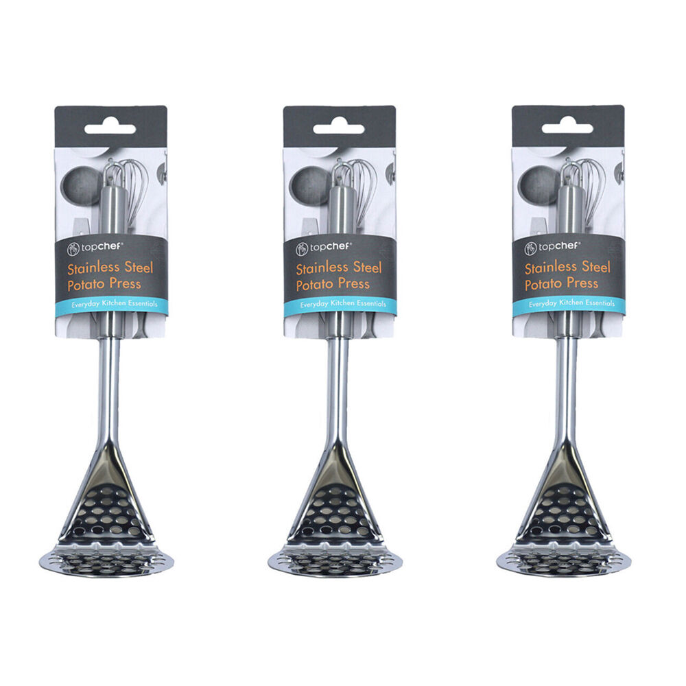 Topchef Stainless Steel Potato Press Kitchen Utensil 25cm Silver (3 Pack)