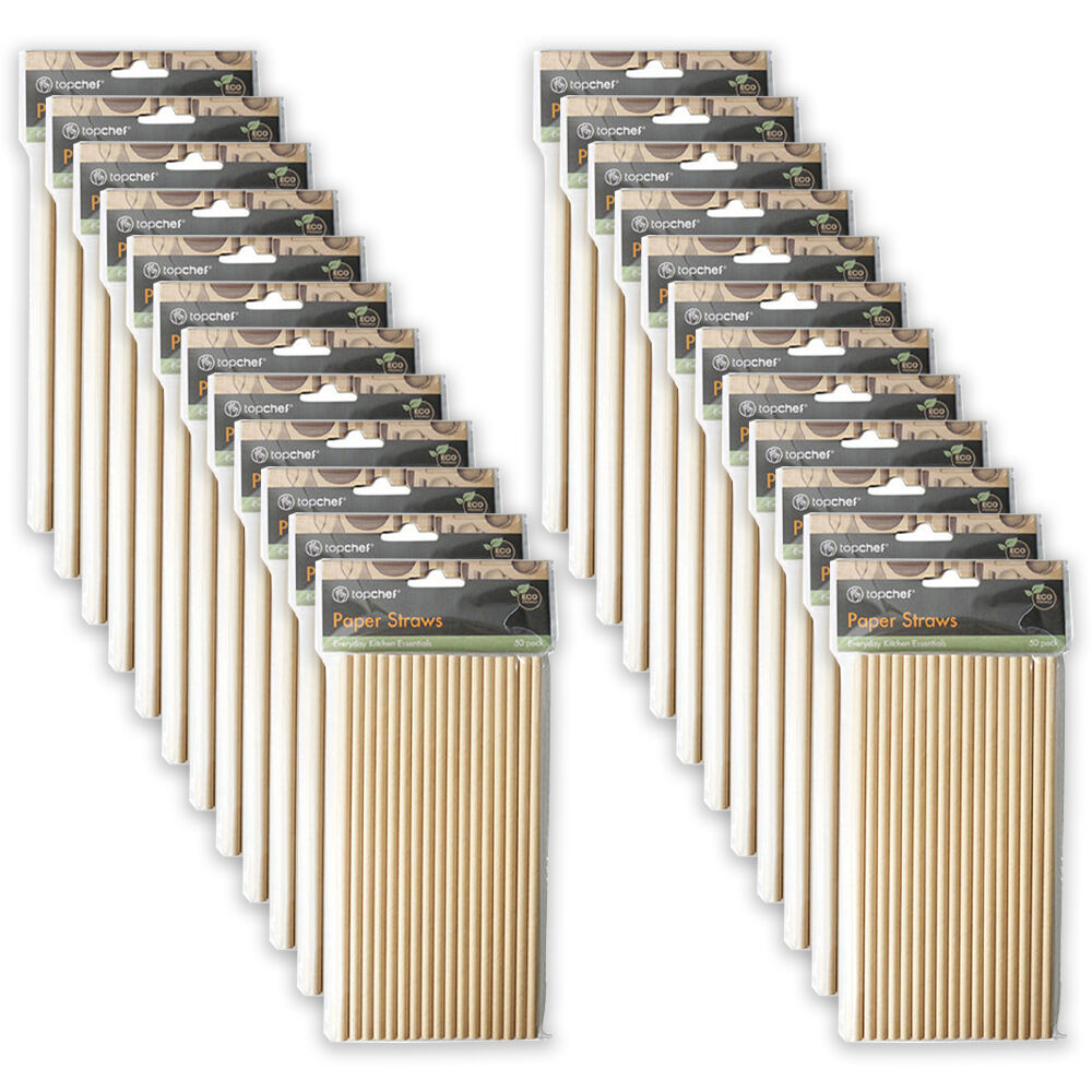 Topchef 50pc Topchef Disposable Single-Use Paper Drinking Straws 20cm Natural (24 Pack)