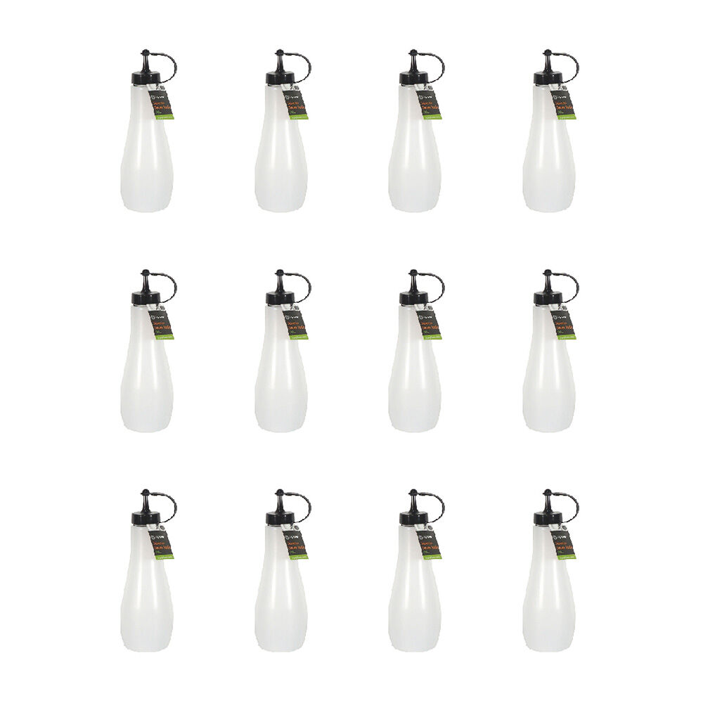 Topchef Squeezable Plastic Sauce Bottle 720ml Condiment Dispenser White (12 Pack)