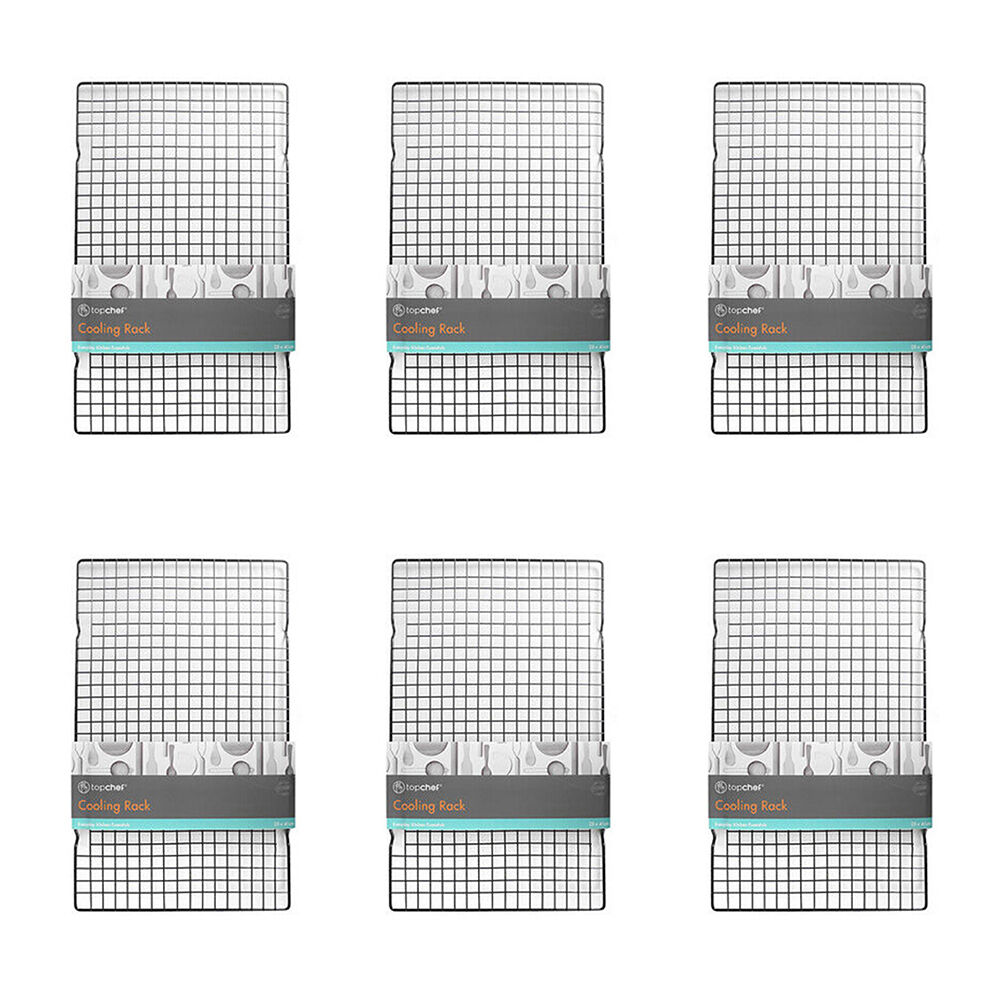 Topchef Coated Iron Kitchen Baking Cooling Rack Tray 29x43cm Black (6 Pack)