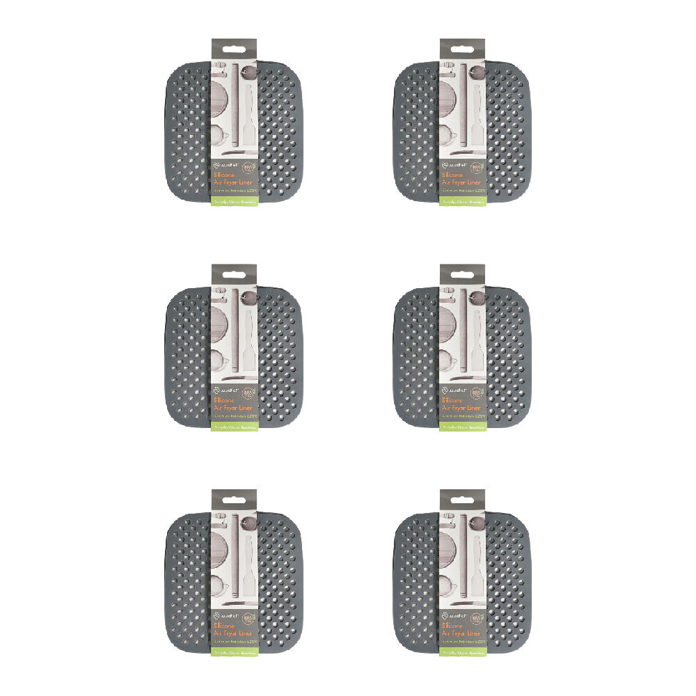 Topchef Silicone Air Fryer Liner Set Square 20cm Reusable Cooking Mat Grey (12 Pieces)