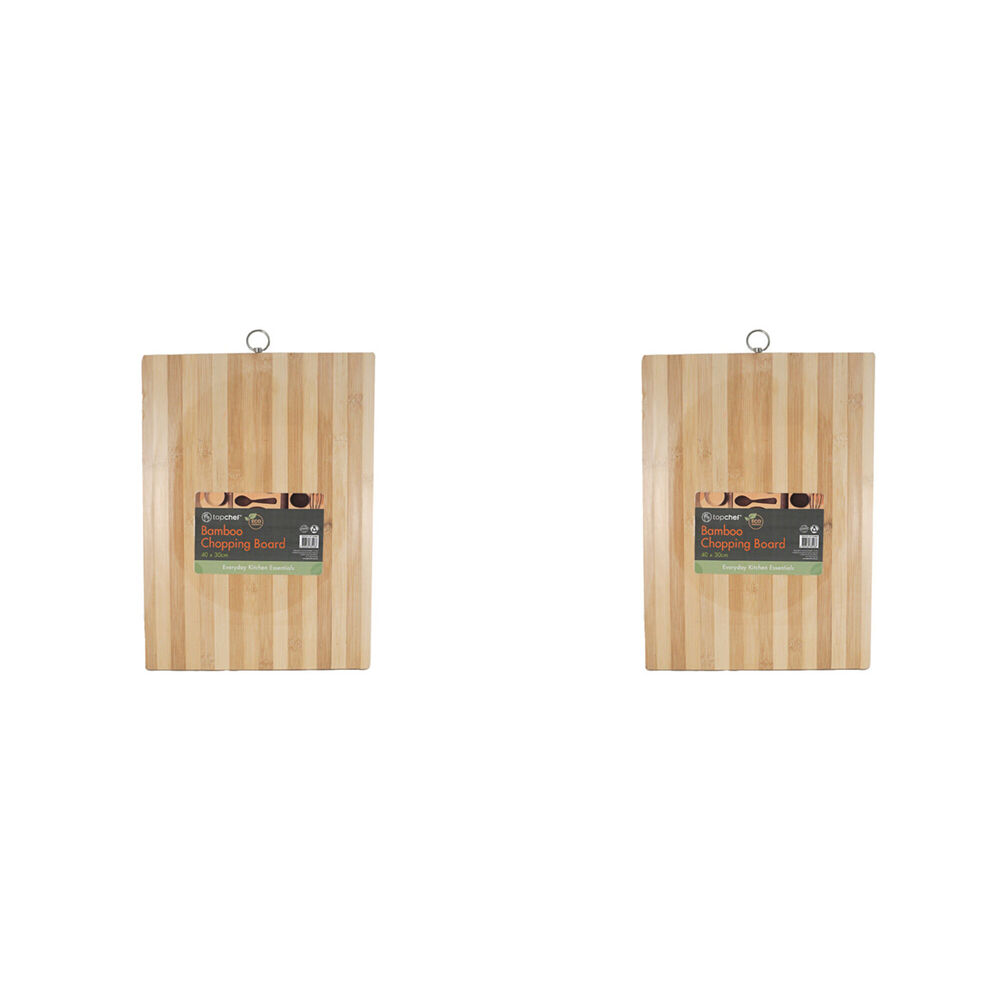 Topchef Non Slip Bamboo Chopping Board 40x30cm Wooden Cutting Board Brown (2 Pack)