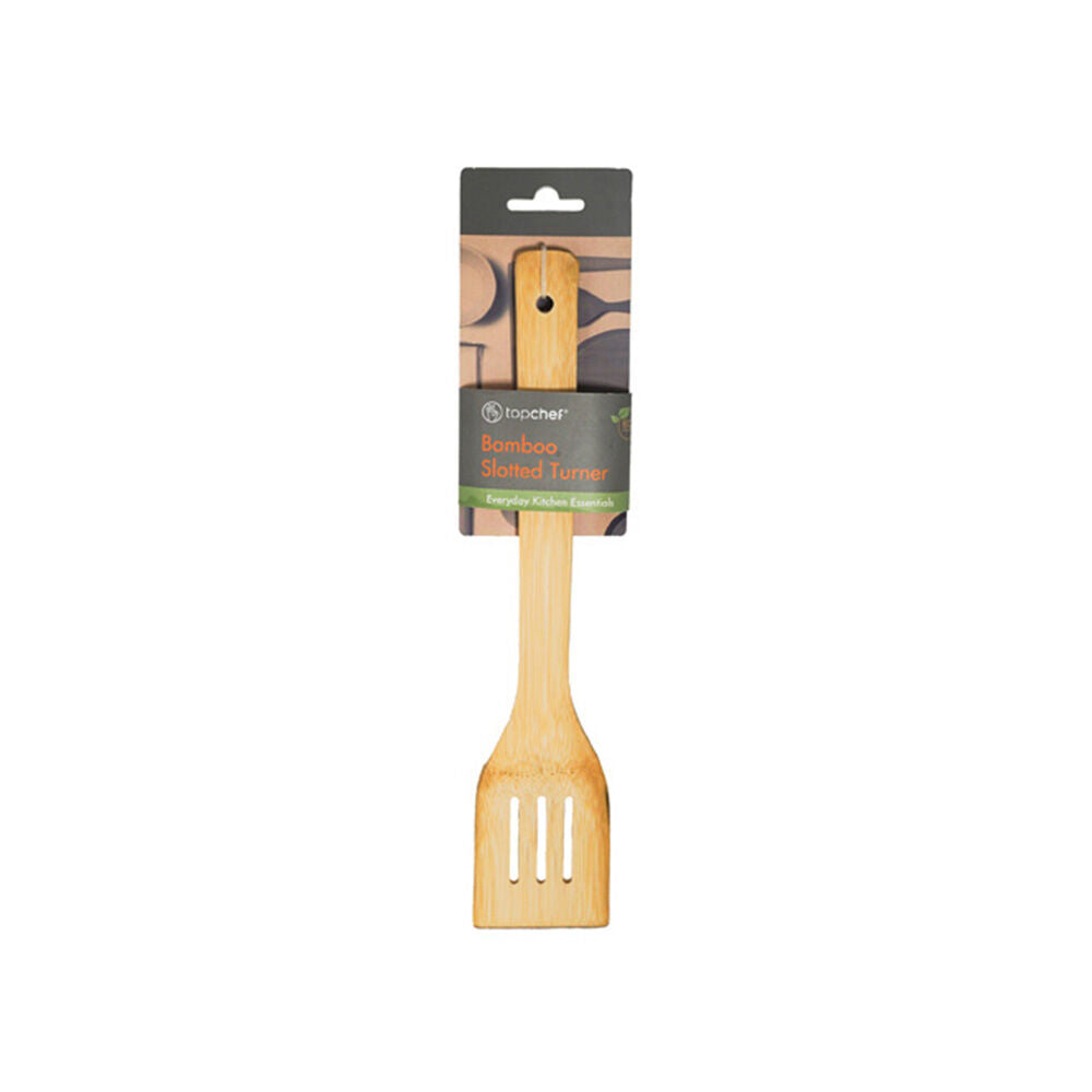 Topchef Non-Stick Bamboo Slotted Turner Wooden Cooking Kitchen Utensil Brown
