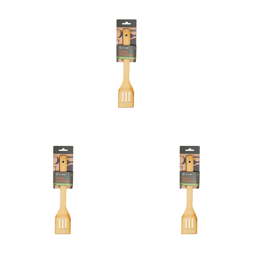 Topchef Non-Stick Bamboo Slotted Turner Wooden Cooking Kitchen Utensil Brown (3 Pack)