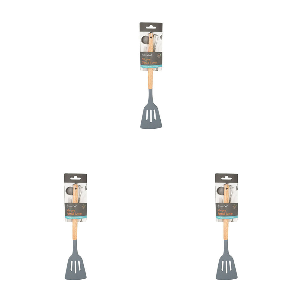 Topchef Non Stick Silicone Slotted Turner w/ Wood Handle Kitchen Spatula (3 Pack)