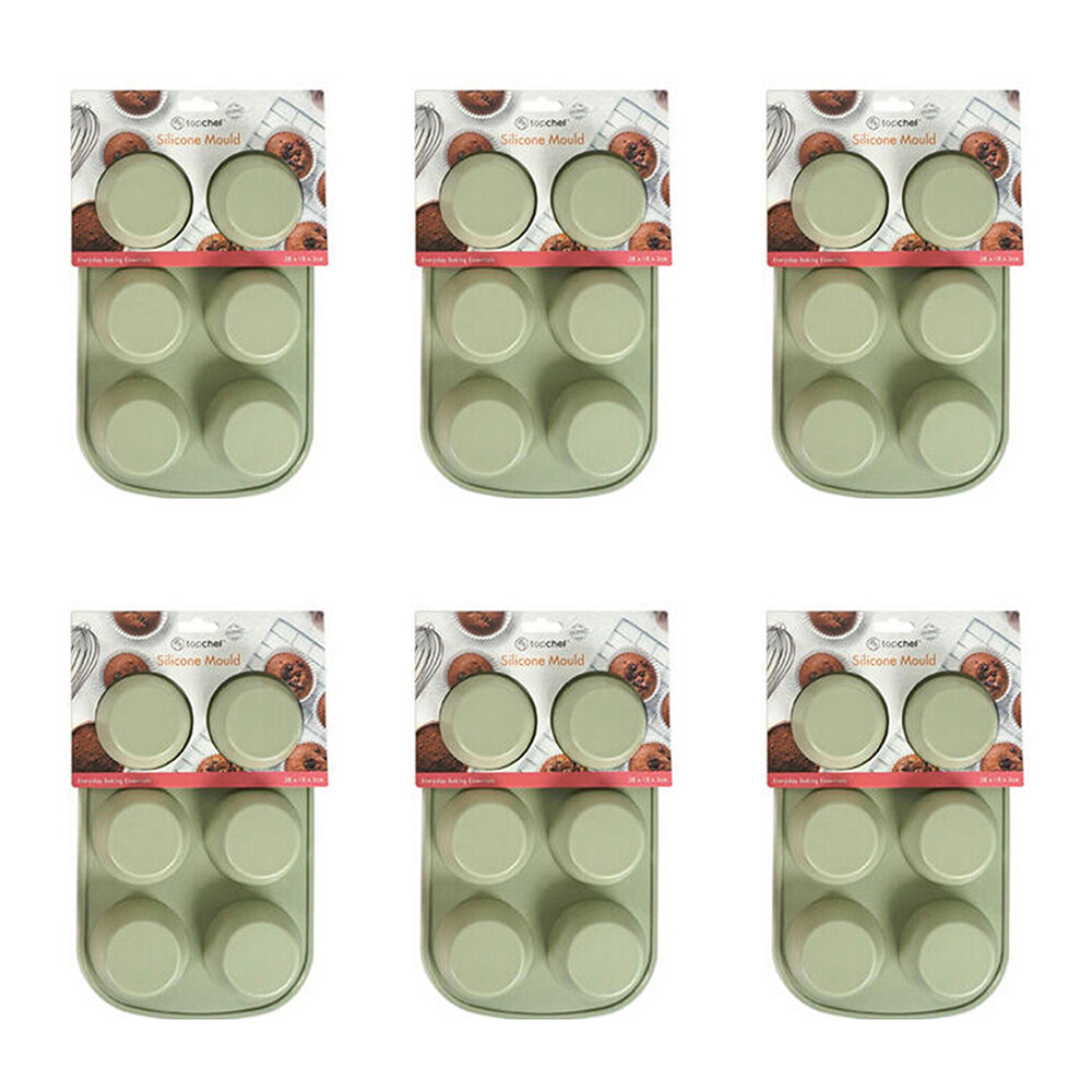 Topchef 6pc Topchef Silicone Heat Resistant Large Muffin Tray 28x18cm Assorted (6 Pack)