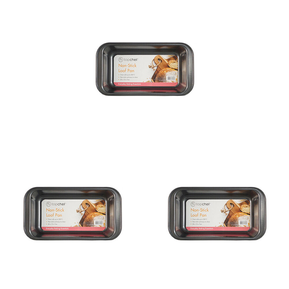 Topchef Non-Stick Carbon Steel Loaf Pan Large 28x15cm Durable Bread Pan (3 Pack)