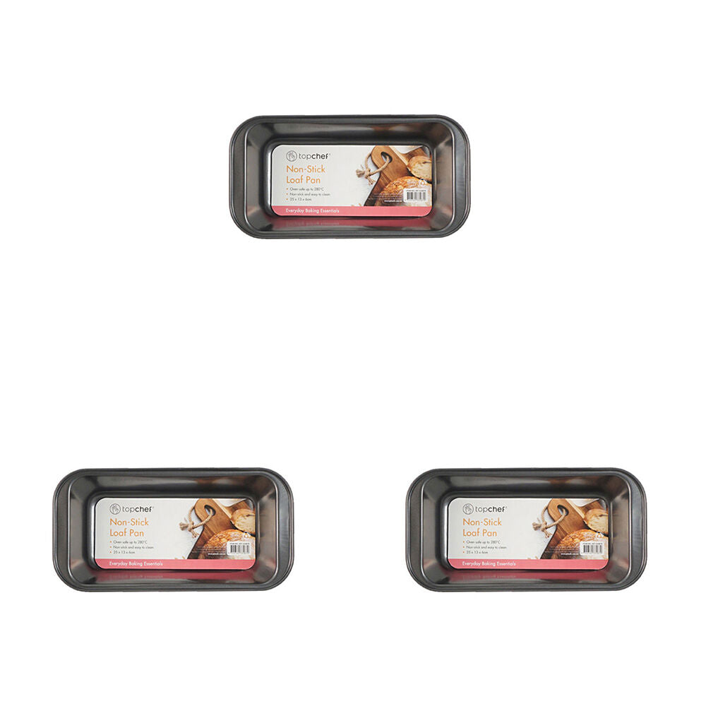 Topchef Non-Stick Carbon Steel Loaf Pan Small 25x13cm Durable Bread Pan (3 Pack)