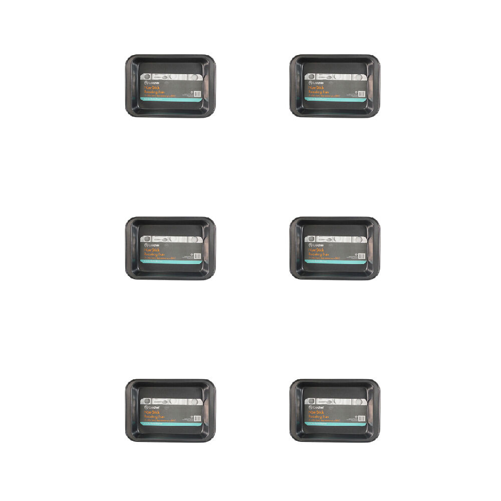 Topchef Non-Stick Roasting Pan Small 31x22cm Carbon Steel Baking Tray Black (6 Pack)