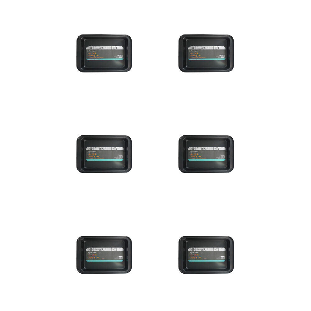 Topchef Non-Stick Roasting Pan Large 37x25cm Carbon Steel Baking Tray Black (6 Pack)