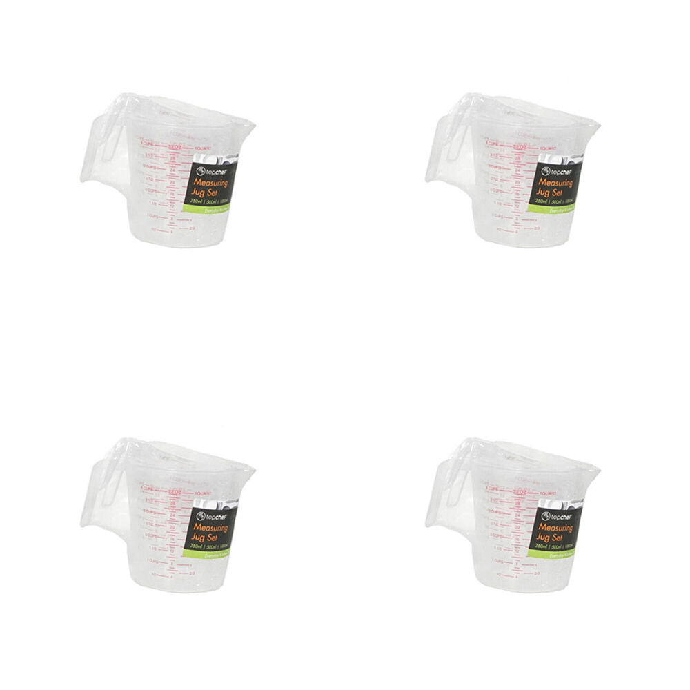 Topchef Plastic Measuring Jug Set Kitchen Liquid Measuring Tools Transparent (4 Pack)