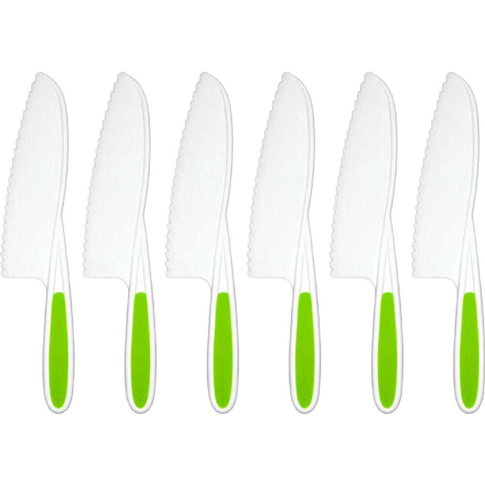 Topchef Kids Friendly Silicone Cutting Kitchen Knife White & Green (6 Pack)