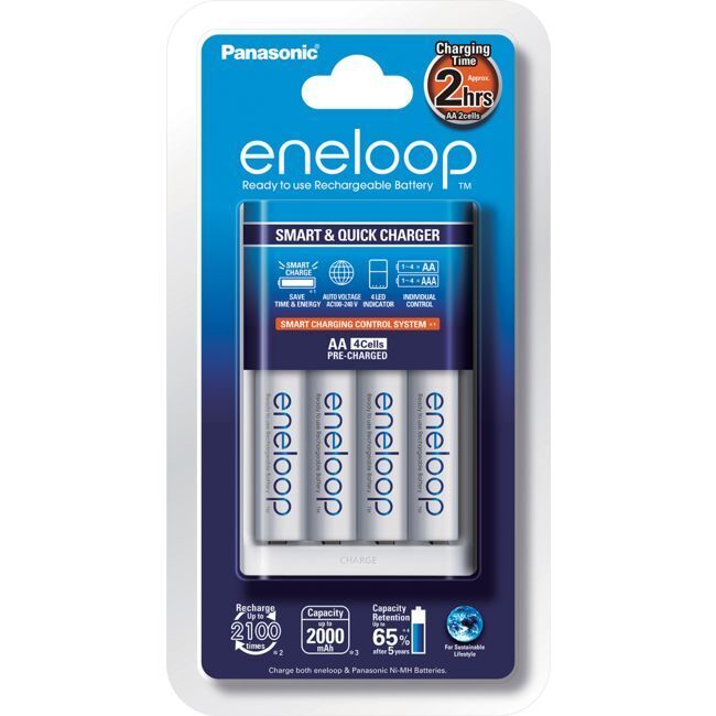 Panasonic Eneloop 2Hr Standard Aa/aaa Quick Battery Charger w/ 4x AA Batteries
