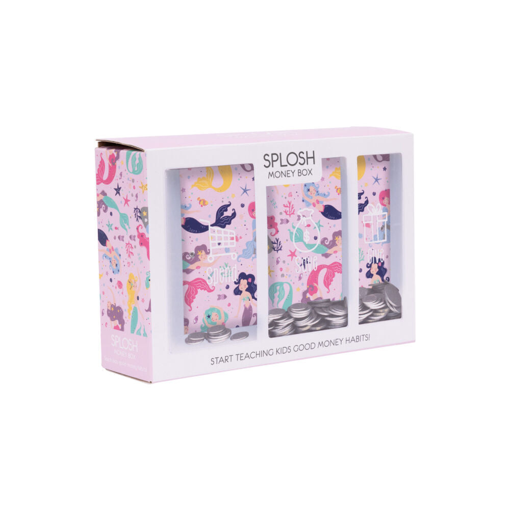 Splosh 20.5cm Rectangle Kids Mermaid Spend Save Give Money Box Piggy Bank