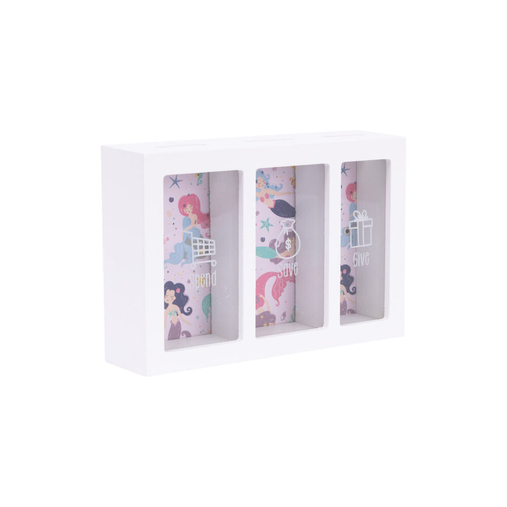 Splosh 20.5cm Rectangle Kids Mermaid Spend Save Give Money Box Piggy Bank — image 3