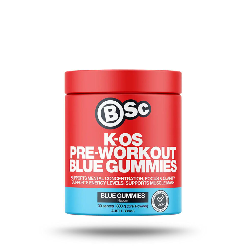 BSc K-OS Pre-Workout Powder Focus & Clarity 30 Serves 300g Blue Gummies (2 Pack) — image 2