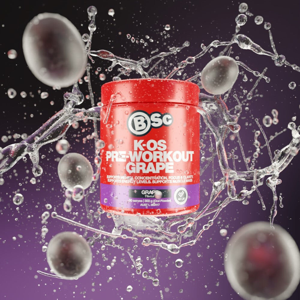 BSc 300mg Grape K-OS Pre-Workout Powder Focus & Clarity 30 Serves — image 2