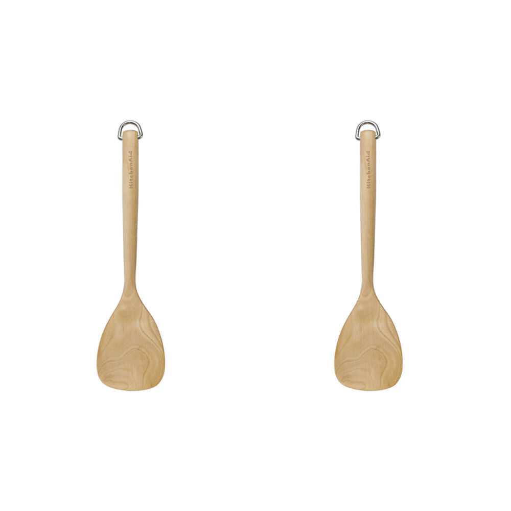 Kitchenaid Birchwood Short Turner Wooden Cooking/Kitchen Utensil w/Hang Loop (2 Pack)