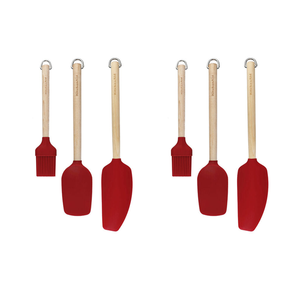Kitchenaid 3pc KitchenAid Birchwood Handle Baking Utensil Set Silicone Heads Empire Red (2 Pack)