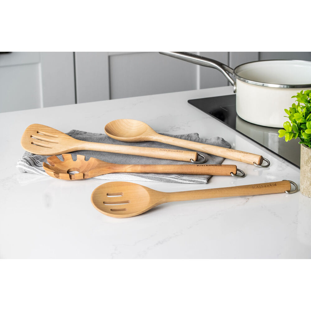 Kitchenaid Birchwood Utensils Set Wooden Kitchen Tools Durable Design w/Hook (4 Pieces) — image 6