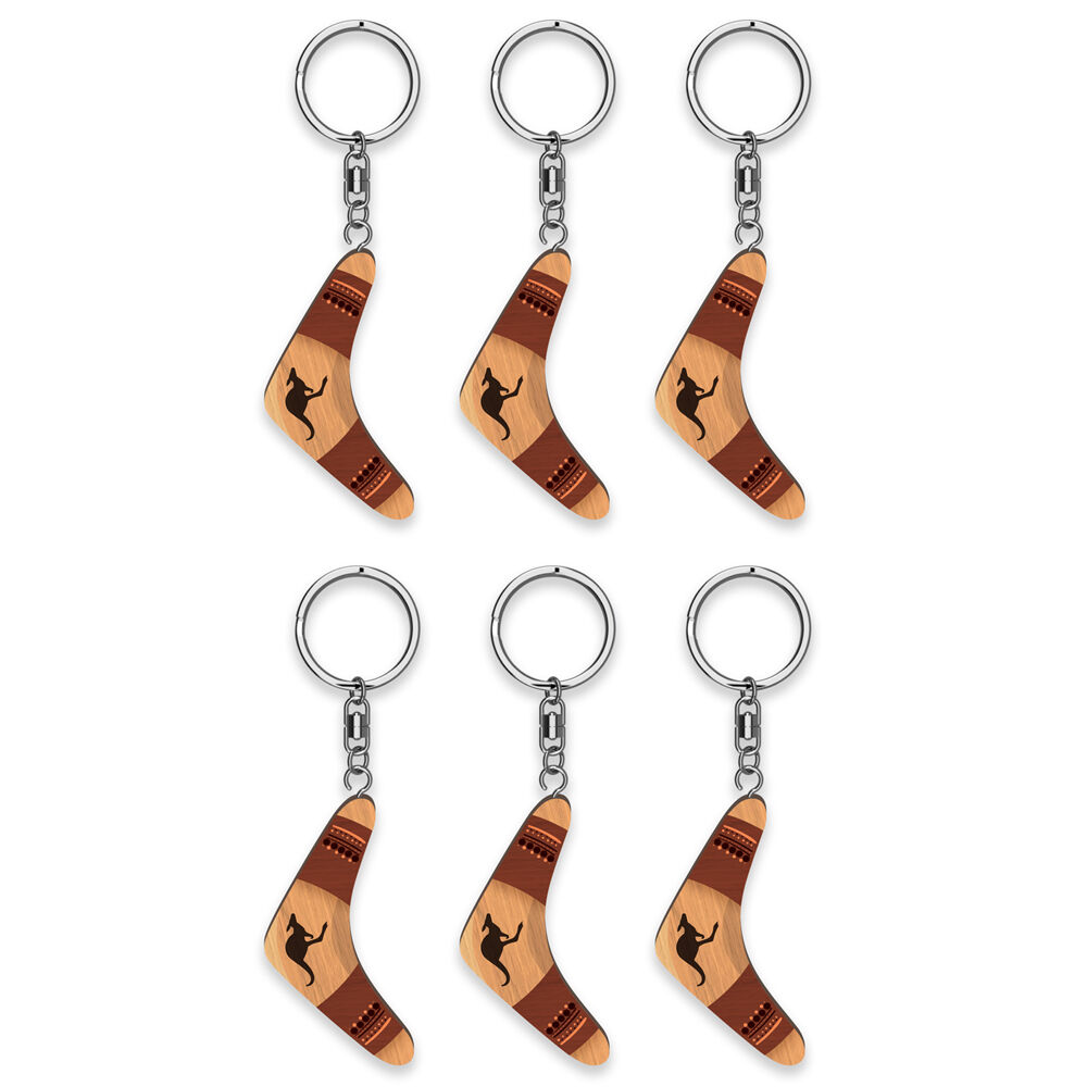 LMD Boomerang Wood Handmade Keyring Hanging Bag Keychain Charm Accessory (6 Pieces)