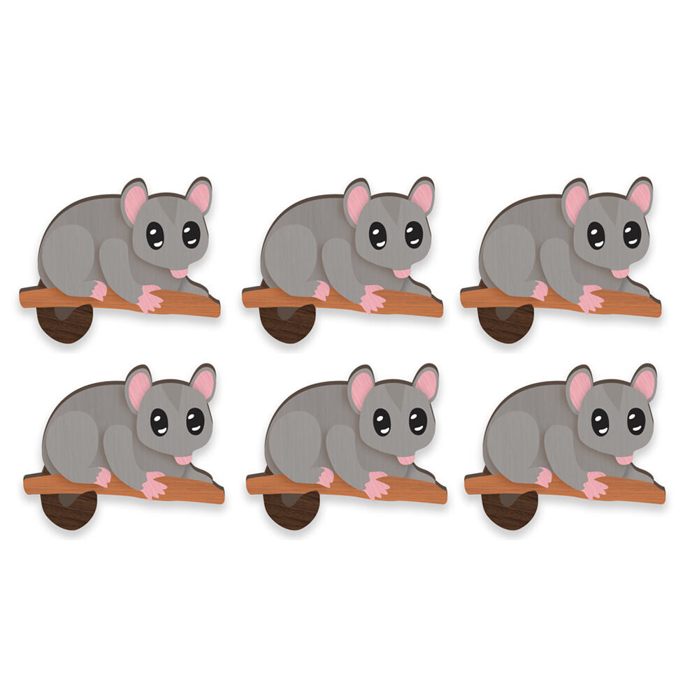LMD Possum Handmade Animal Wood Ref Magnet Fridge Kitchen Home Decor (6 Pieces)