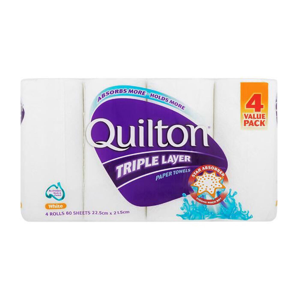 Quilton Triple Layer Paper Tissue Towel 60 Sheets 22.5x21.5cm White (4 Pieces)