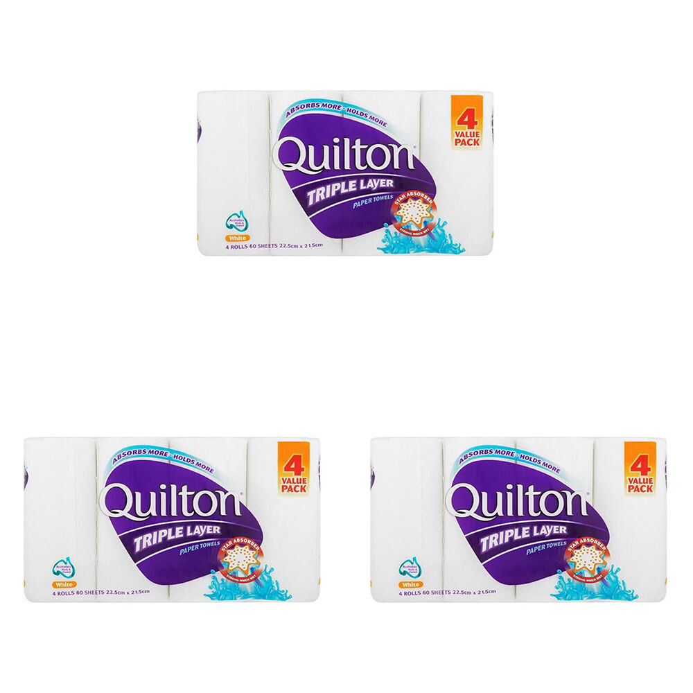 Quilton 4pc Quilton Triple Layer Paper Tissue Towel 60 Sheets 22.5x21.5cm White (3 Pack)