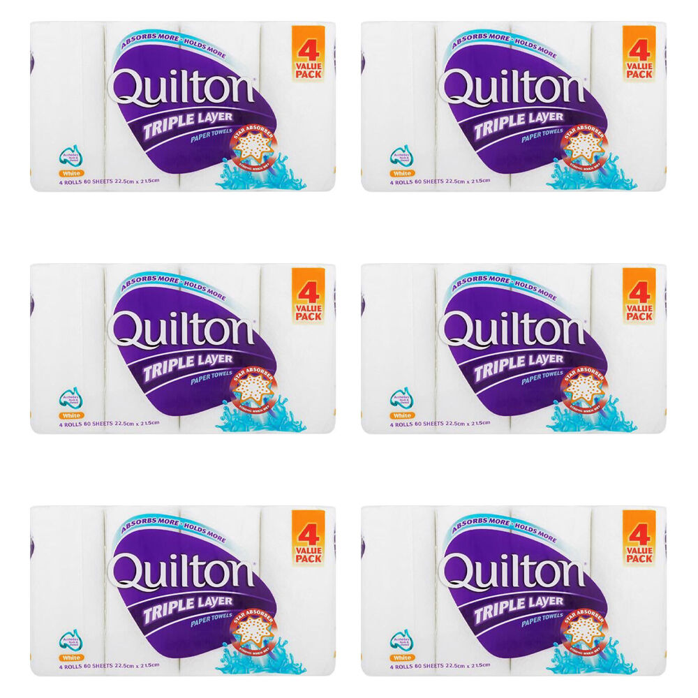Quilton 4pc Quilton Triple Layer Paper Tissue Towel 60 Sheets 22.5x21.5cm White (6 Pack)