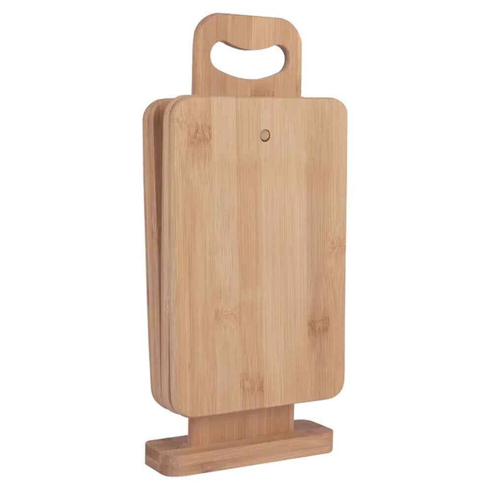 Unbranded Bamboo 22x14cm Chopping Block/Cutting Board Set w/ Display Stand Brown (4 Pieces)