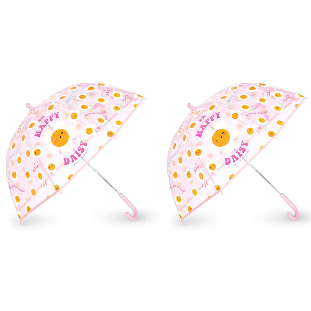 Legami Wind-Resistant Dome Umbrella Kids/Children Clear/Pink Daisy (2 Pack)