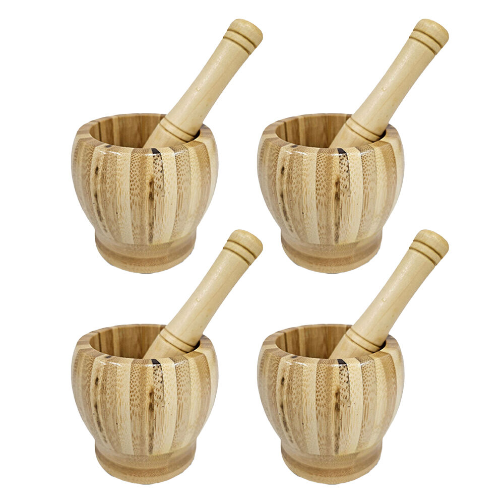 Kitchenware CO 2pc Kitchenware Co Bamboo Kitchen Mortar And Pestle Grinding Set 10cm (4 Pack)