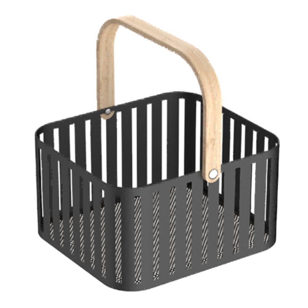 Hudson Wireware Range 25x25cm Black Square Storage Basket w/ Wooden Holder