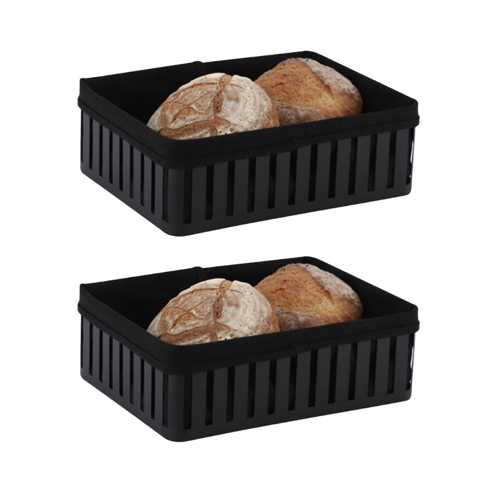 Hudson Wireware Range Bread Rectangle Basket w/ Cotton line Organiser Black (2 Pack)