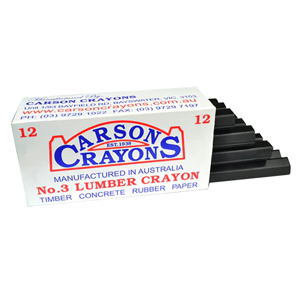 Carson No.3 Timber/Concrete/Rubber/Paper Builders Marking Crayons Black (12 Pack)