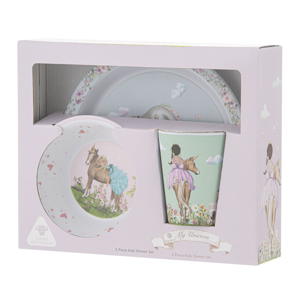 Ashdene 3pc Ashdene My Unicorn Melamine Kids Dinner Dining Set White (2 Pack) — image 3
