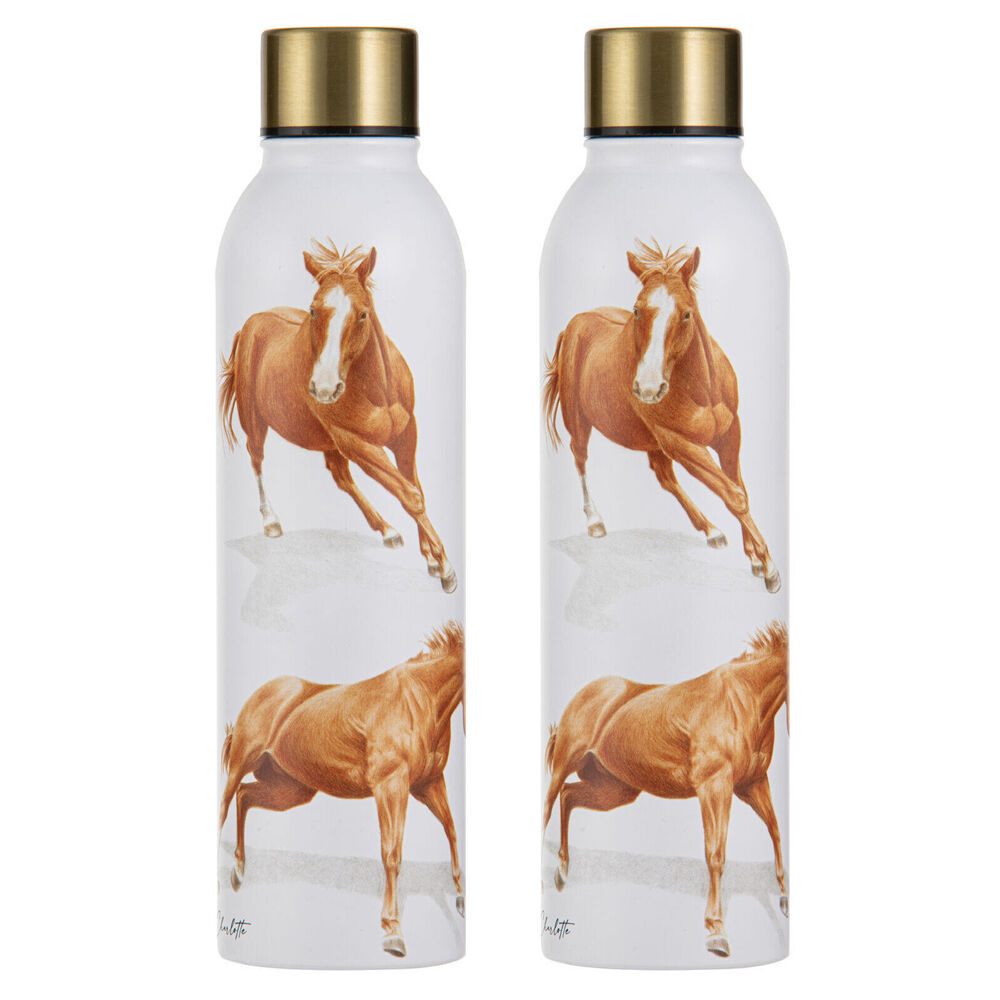 Ashdene Horses By Charlotte Chestnut Drink Bottle Water Flask 6.8x24.5cm (2 Pack)