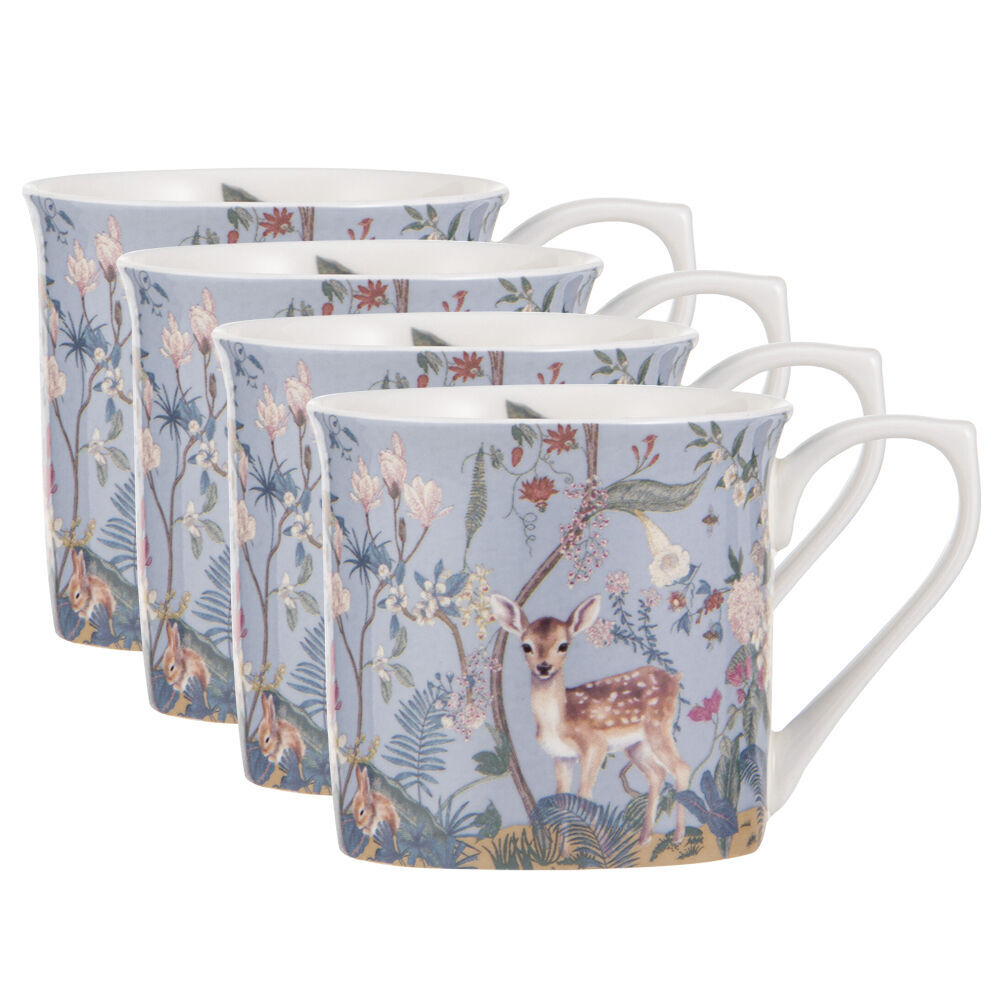 Ashdene Enchanted Forest New Bone China Drinking Wide Flare Mug 300ml Blue (4 Pack)