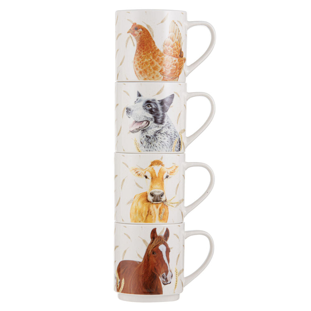 Ashdene 4pc Ashdene Farmyard Faces 2 New Bone China Stackable Drink Mug 330ml White (2 Pack) — image 2