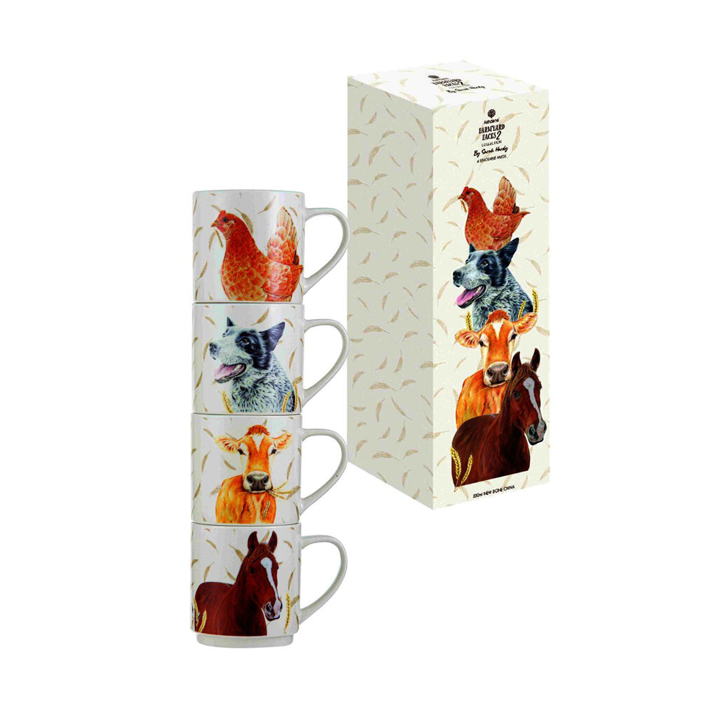 Ashdene 4pc Ashdene Farmyard Faces 2 New Bone China Stackable Drink Mug 330ml White (2 Pack) — image 3