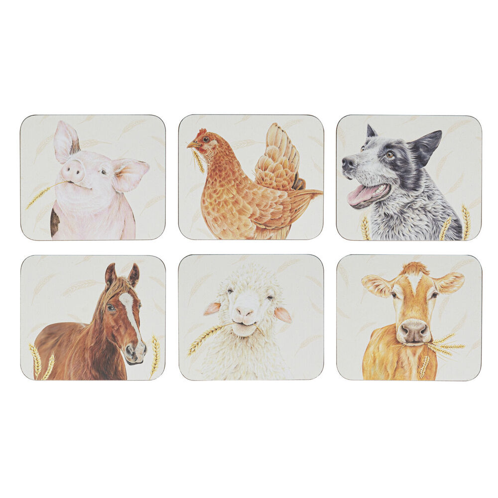 Ashdene 6pc Ashdene Farmyard Faces 2 Cup Mug Drinks Holder Coaster 11x9.7cm (2 Pack) — image 2