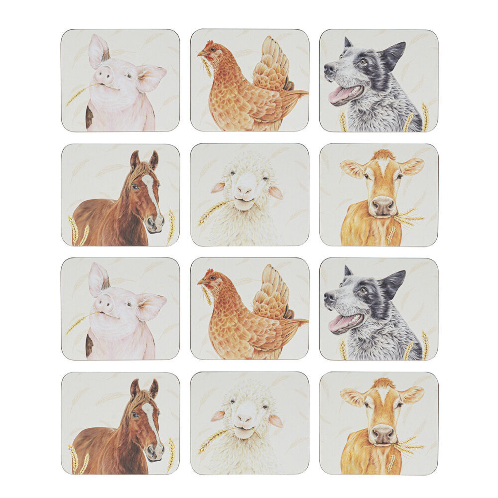 Ashdene 6pc Ashdene Farmyard Faces 2 Cup Mug Drinks Holder Coaster 11x9.7cm (2 Pack)