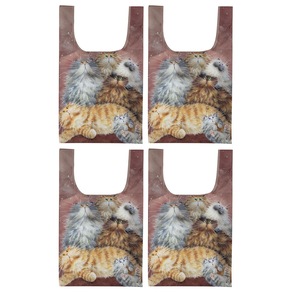 Ashdene Reusable Kim's Cats Friends Family Grocery Shopping Bag 36x64cm (4 Pack)