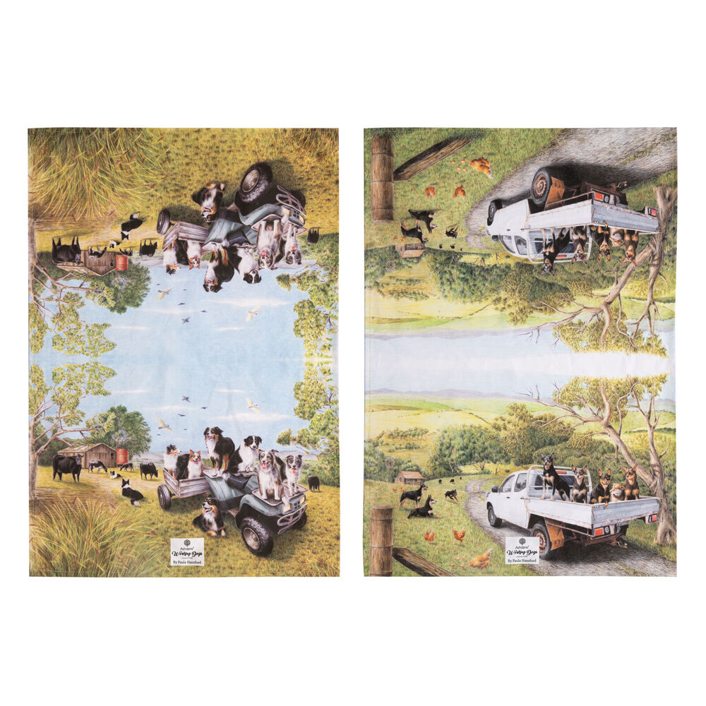 Ashdene Working Dogs Vehicle Cleaning Kitchen Towel Dishcloth 70x50cm (2 Pieces)