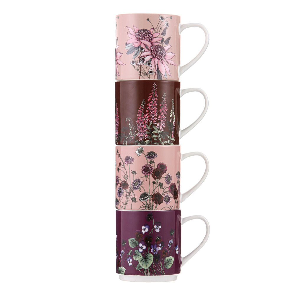 Ashdene Secret Garden Stackable New Bone China Drinking Mug 330ml Pink (4 Pieces)